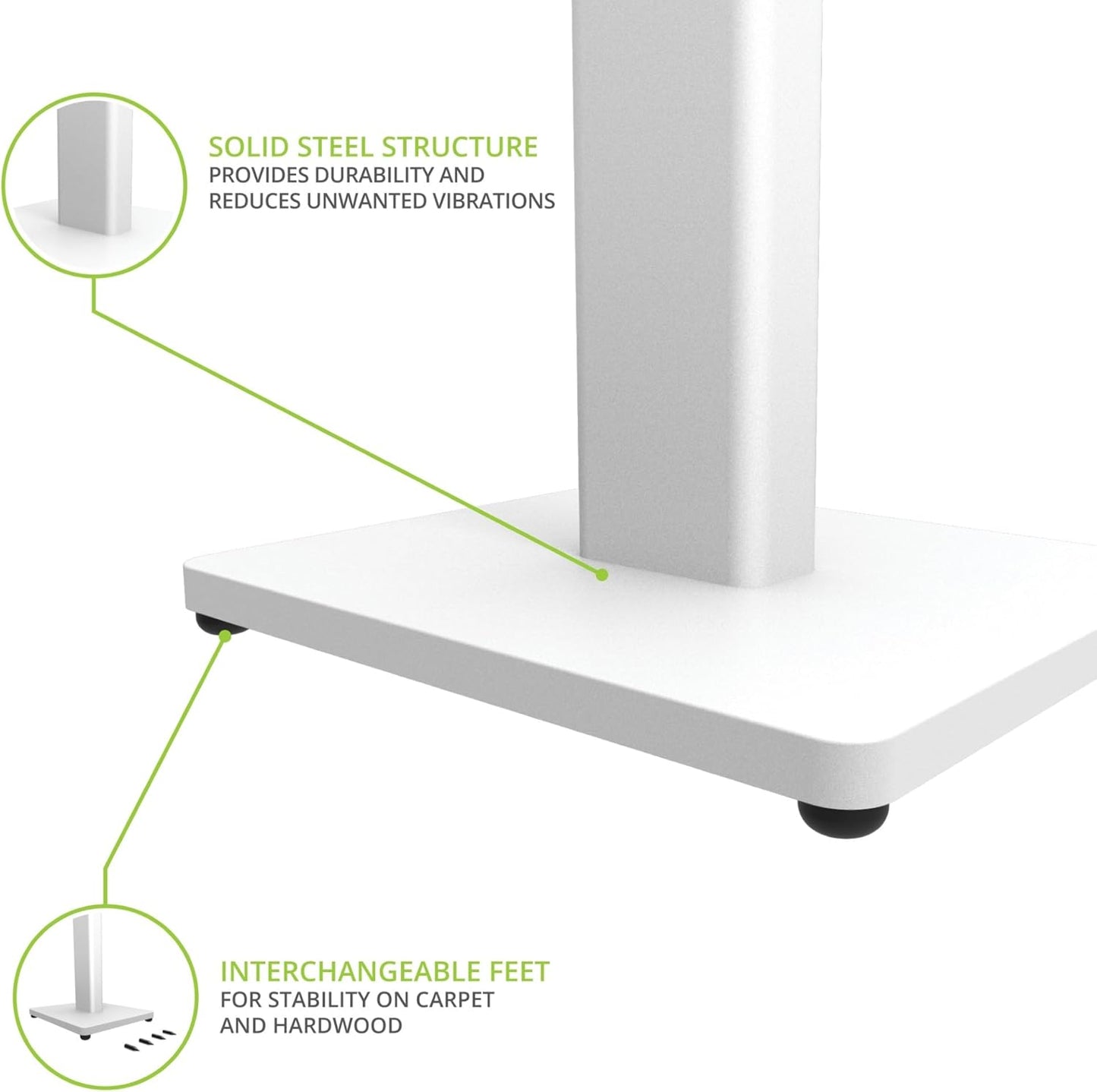Kanto ST28 28” Universal Speaker Floor Stands for Bookshelf Speakers up to 30 lbs | Improved Sound | Hidden Cable Management | White MDF Base | Pair