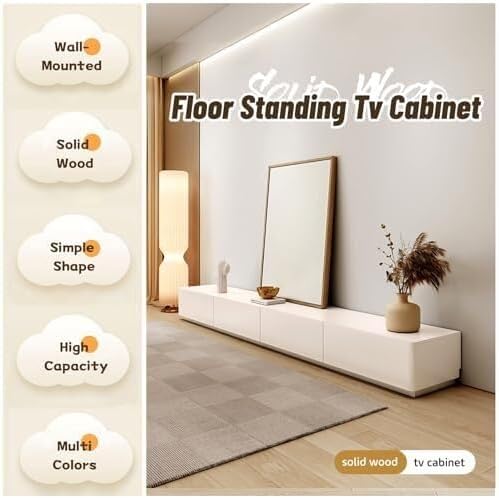 White TV Stand with Storage Drawers & Router Hole, Modern Entertainment Center, Media Console for Bedroom, Dorm Room, Office(220x35x30cm)