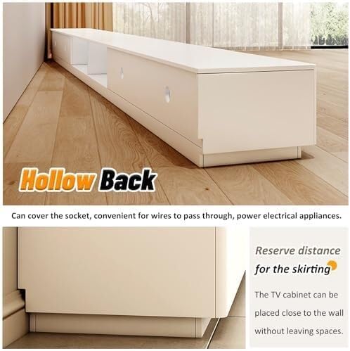 White TV Stand with Storage Drawers & Router Hole, Modern Entertainment Center, Media Console for Bedroom, Dorm Room, Office(220x35x30cm)