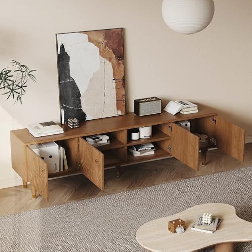 Mid-Century Modern Entertainment Center with Storage, 79" Large Wood TV Stand for Living Room Bedroom, Walnut TV Media Console for Home Office