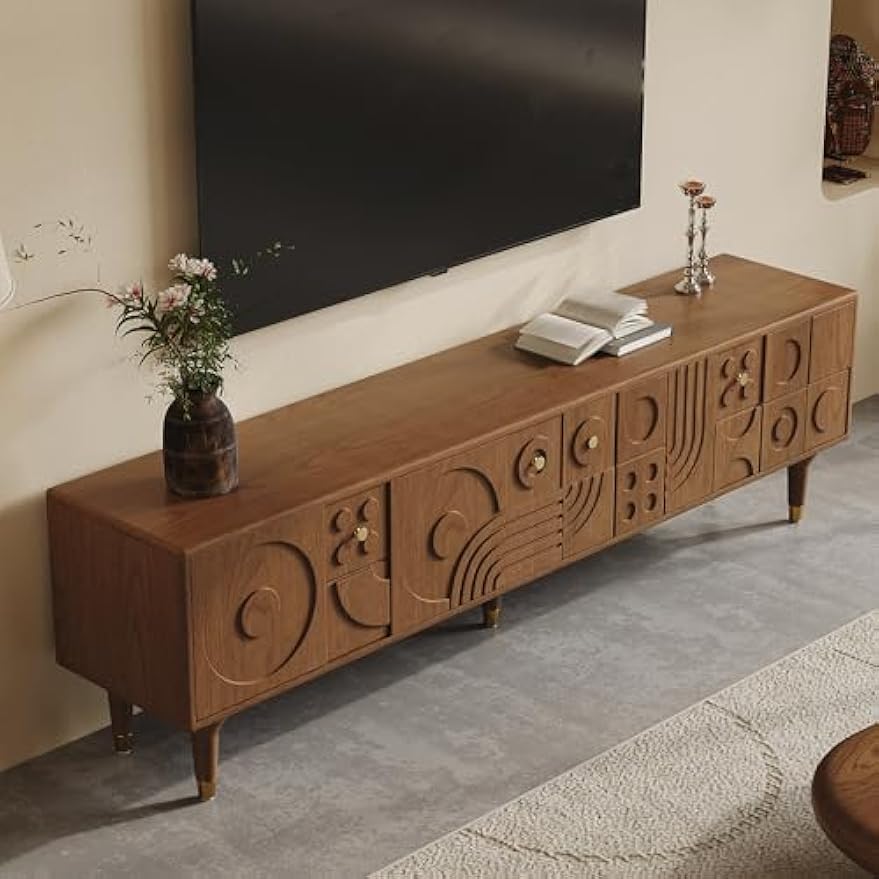 Mid-Century Modern Entertainment Center with Storage, 79" Large Wood TV Stand for Living Room Bedroom, Walnut TV Media Console for Home Office