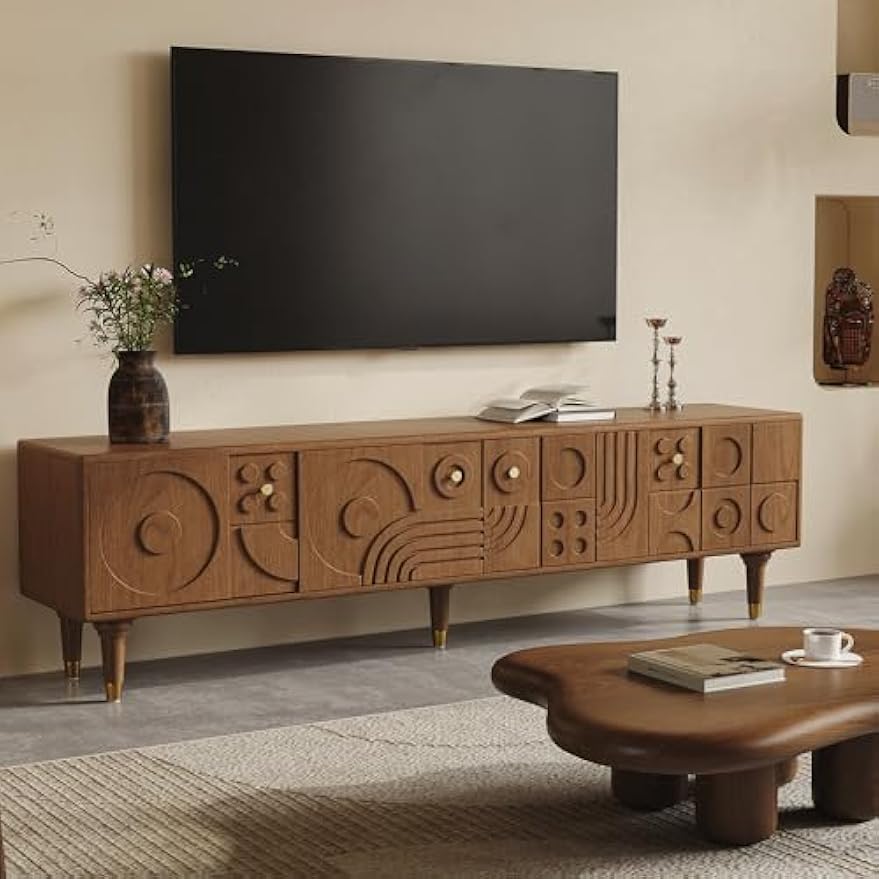 Mid-Century Modern Entertainment Center with Storage, 79" Large Wood TV Stand for Living Room Bedroom, Walnut TV Media Console for Home Office