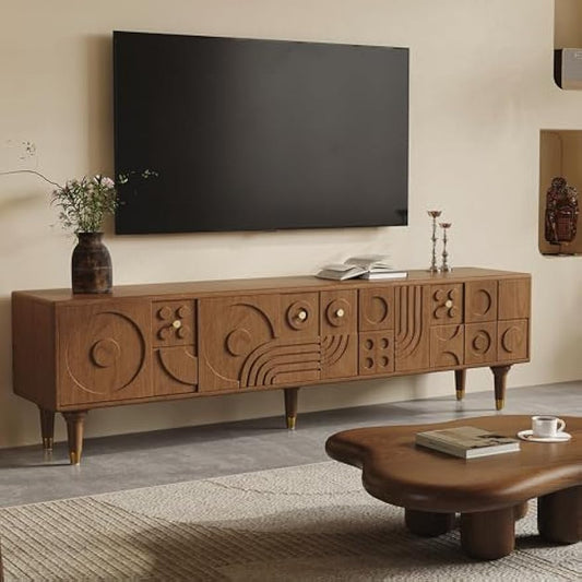 Mid-Century Modern Entertainment Center with Storage, 79" Large Wood TV Stand for Living Room Bedroom, Walnut TV Media Console for Home Office