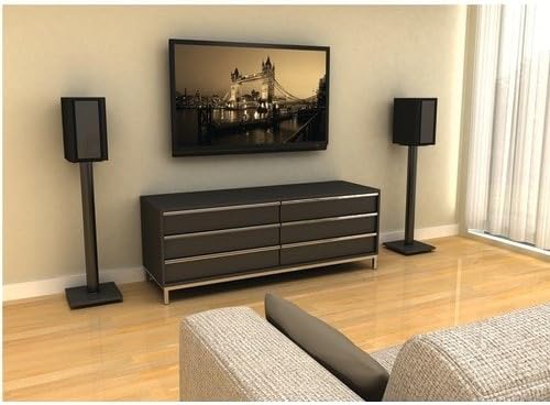 Atlantic Bookshelf Speaker Stands - Steel Construction, Pedestal Style & Built-in Wire Management, Support Bookshelf-Style Speakers up to 20 lbs. PN 77335799 - Black 2-Pack