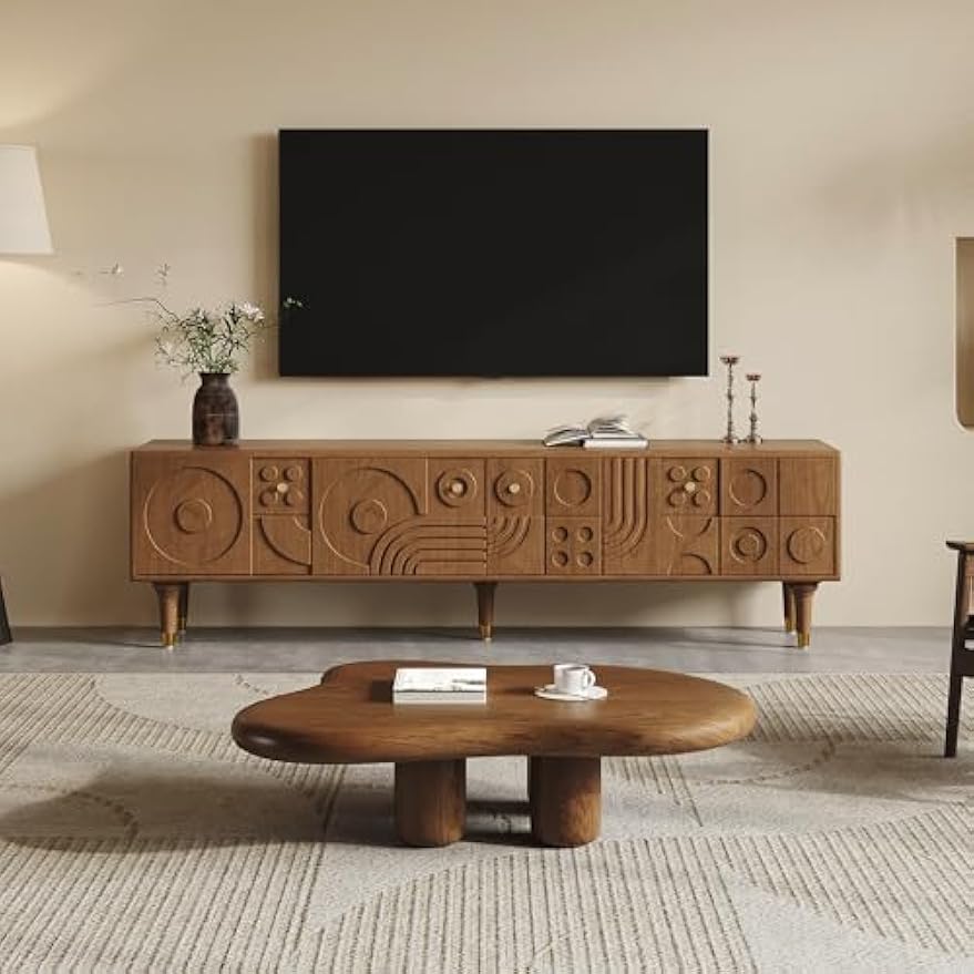 Mid-Century Modern Entertainment Center with Storage, 79" Large Wood TV Stand for Living Room Bedroom, Walnut TV Media Console for Home Office