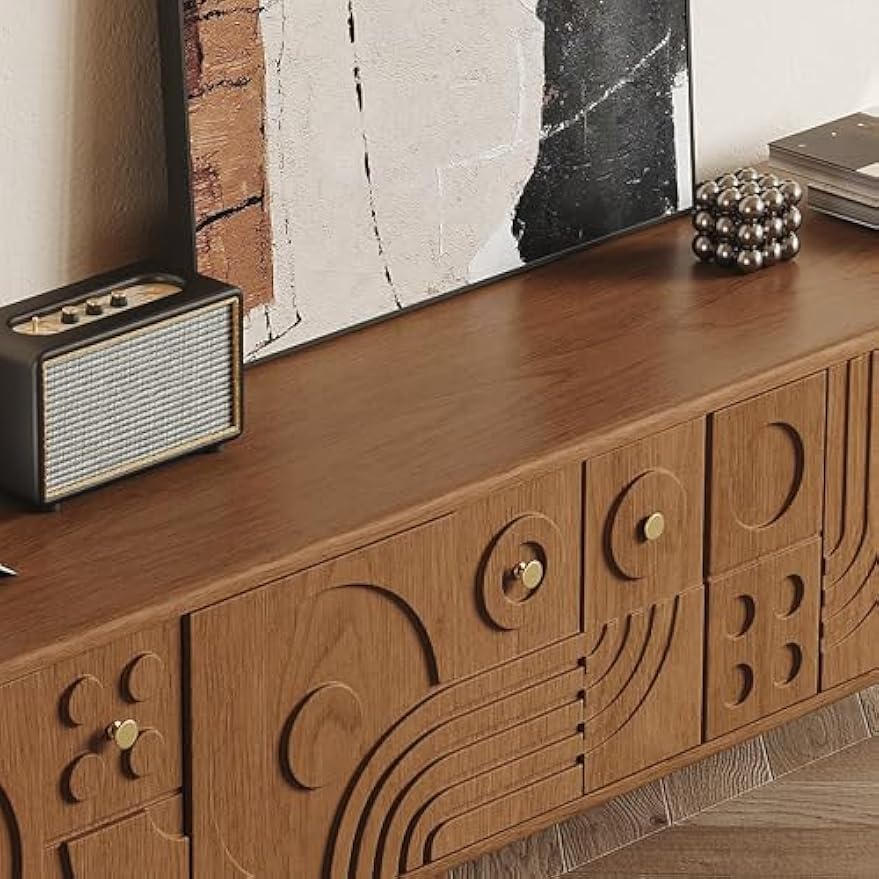 Mid-Century Modern Entertainment Center with Storage, 79" Large Wood TV Stand for Living Room Bedroom, Walnut TV Media Console for Home Office