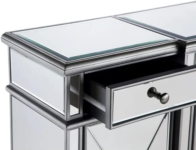 Benton Collection 60" Silver Wood Frame Mirrored Panels Andrea Storage Sideboard Buffet Cabinet for Living Room