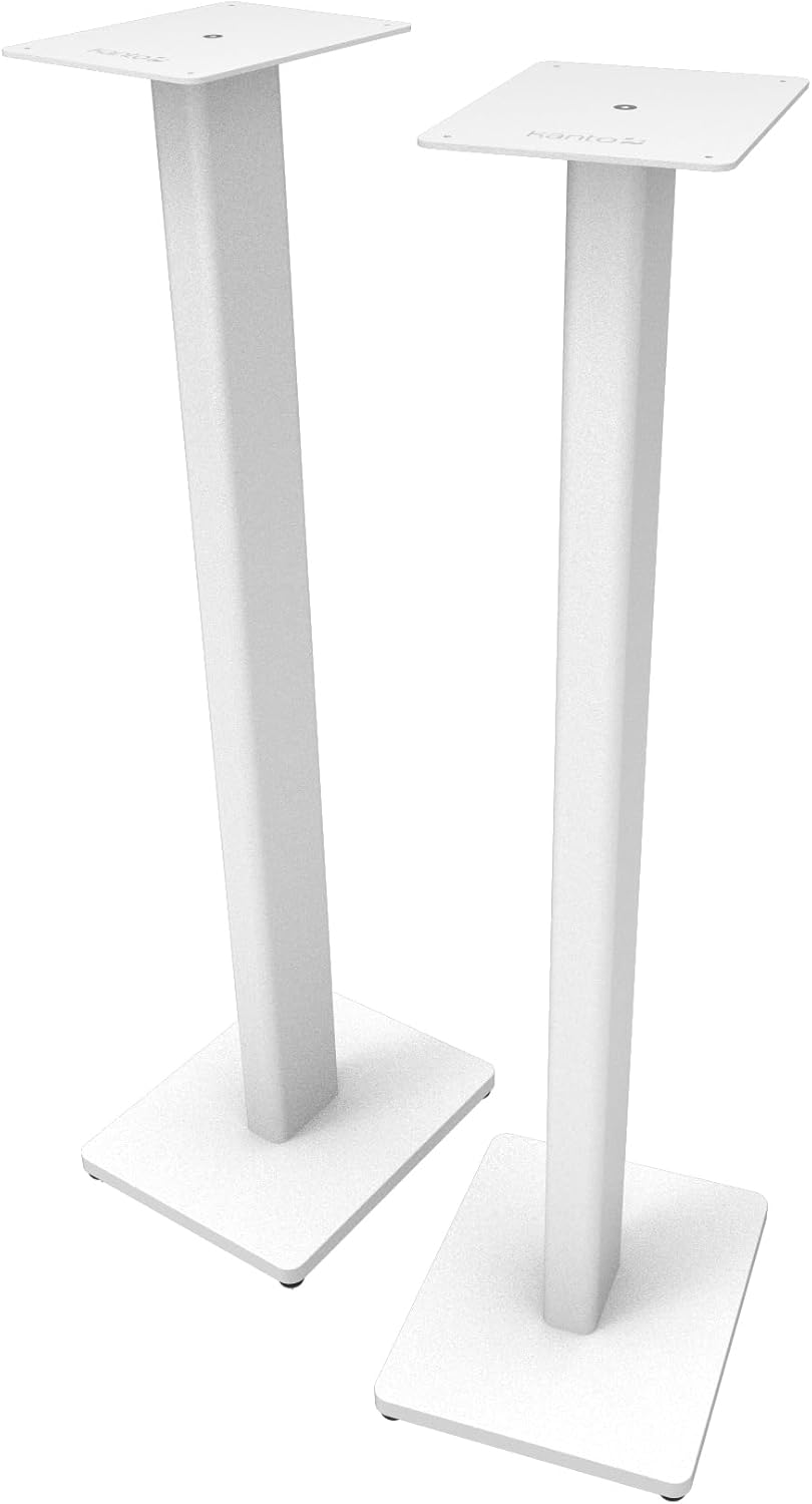 Kanto ST28 28” Universal Speaker Floor Stands for Bookshelf Speakers up to 30 lbs | Improved Sound | Hidden Cable Management | White MDF Base | Pair