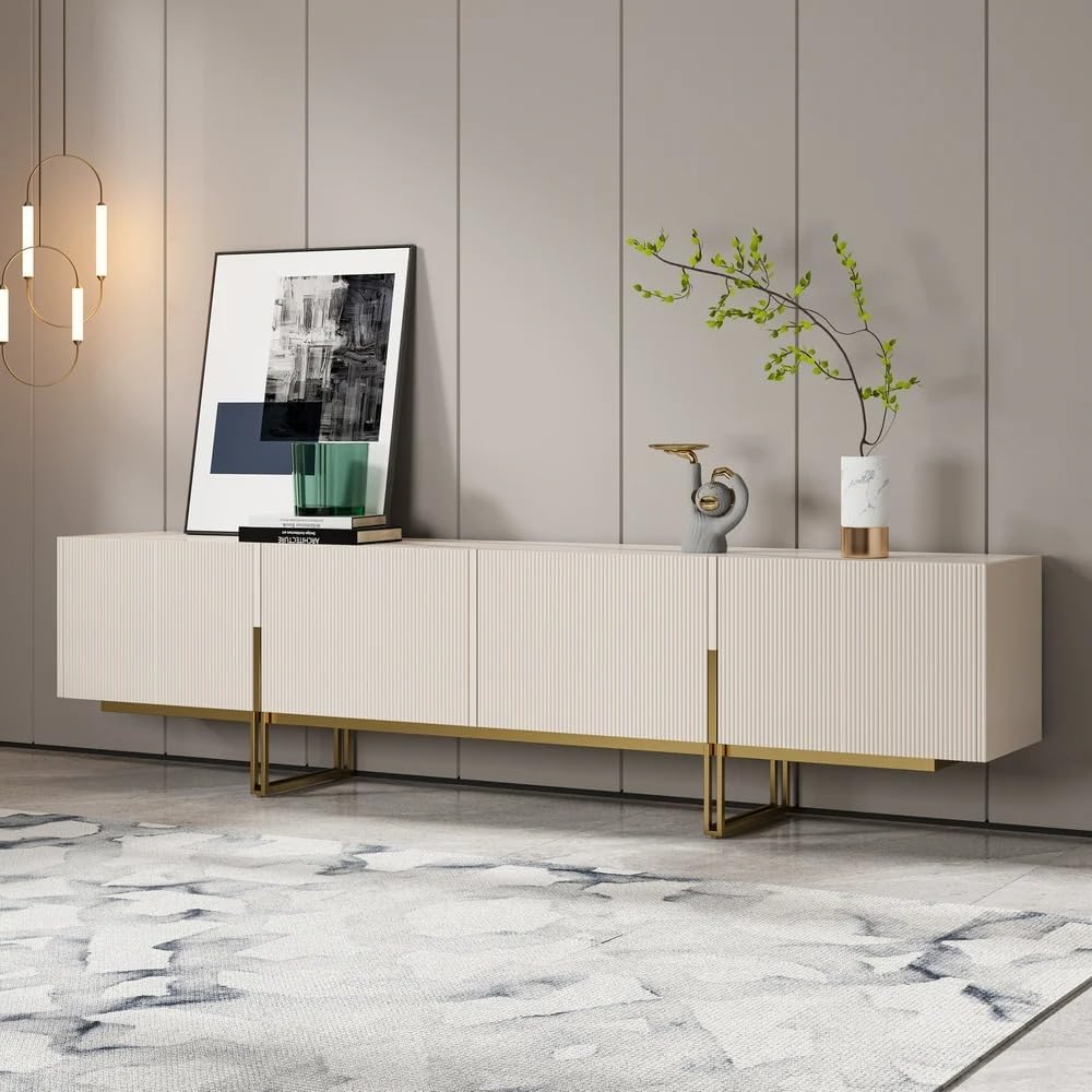 homary Modern TV Stand for TVs Up to 85", Long Entertainment Center with Storage Cabinets TV Console Table for Living Room, Bedroom (Black, 86.6" W x 15.7" D x 23.6" H)