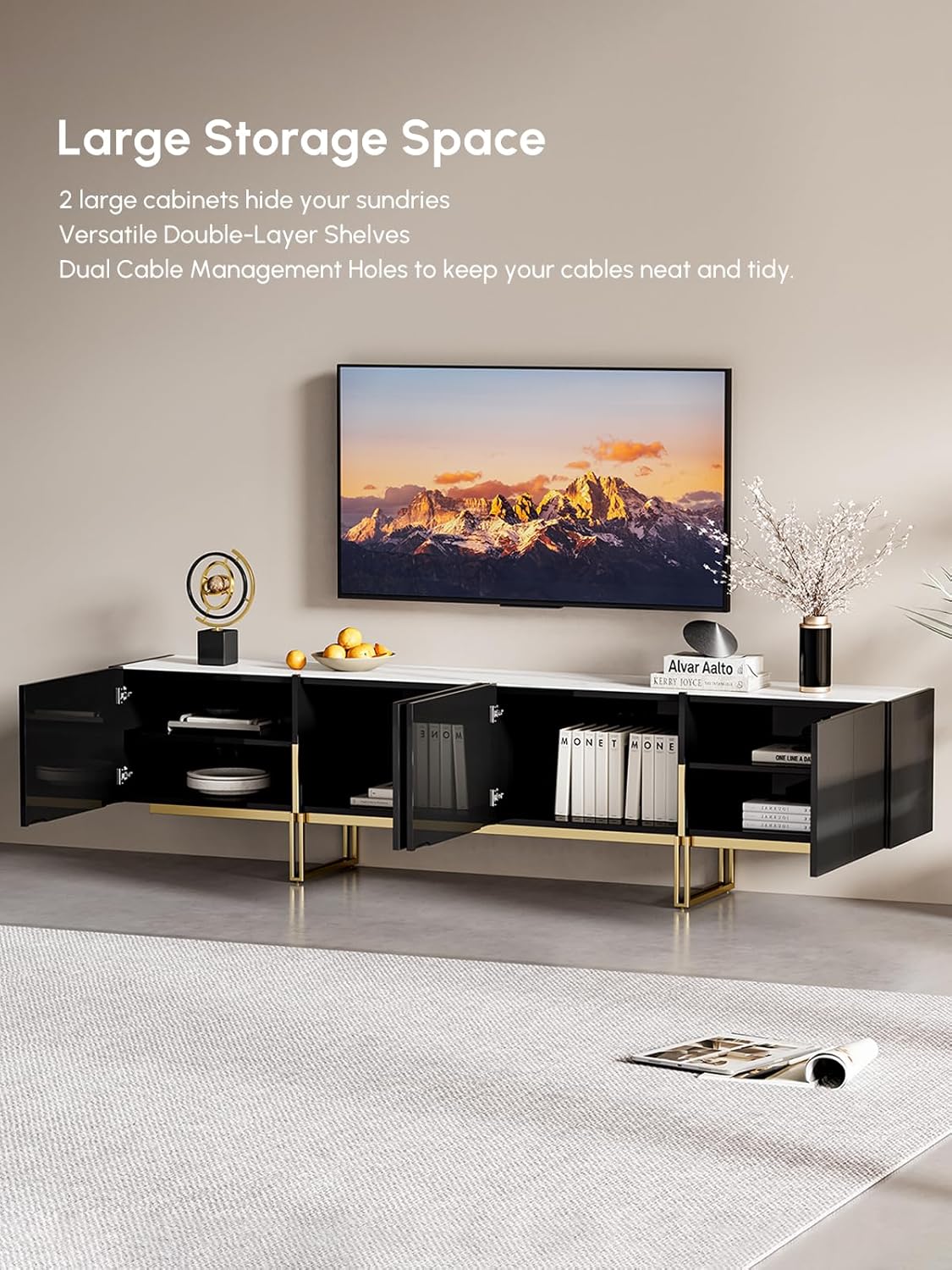 homary Modern TV Stand for TVs Up to 85", Long Entertainment Center with Storage Cabinets TV Console Table for Living Room, Bedroom (Black, 86.6" W x 15.7" D x 23.6" H)