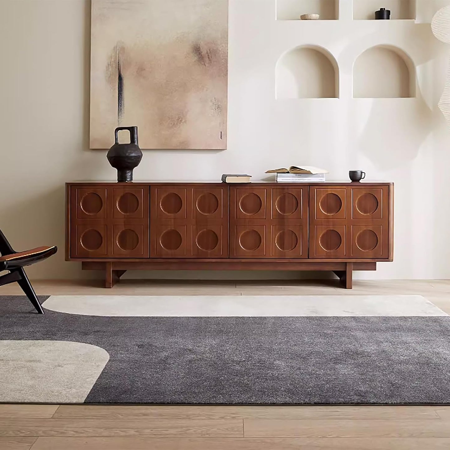 Mid Century Modern TV Stand for Living Room Bedroom 79 Inch TV Entertainment Center with Storage, Wood Media Console TV Cabinet for 65 Inch TVs, Walnut