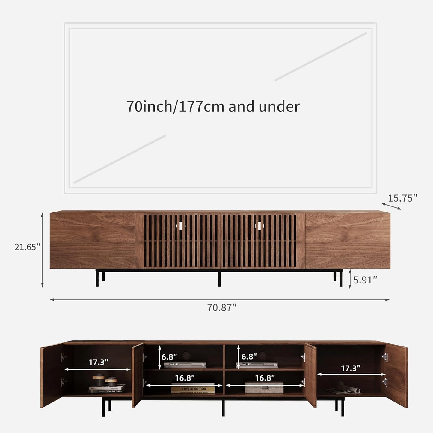 Mid-Century Modern TV Stand & Expandable Coffee Table Set, Walnut Finish, Stylish Storage Combo for Living Room or Bedroom (70.87" TV Stand+Coffee Table)