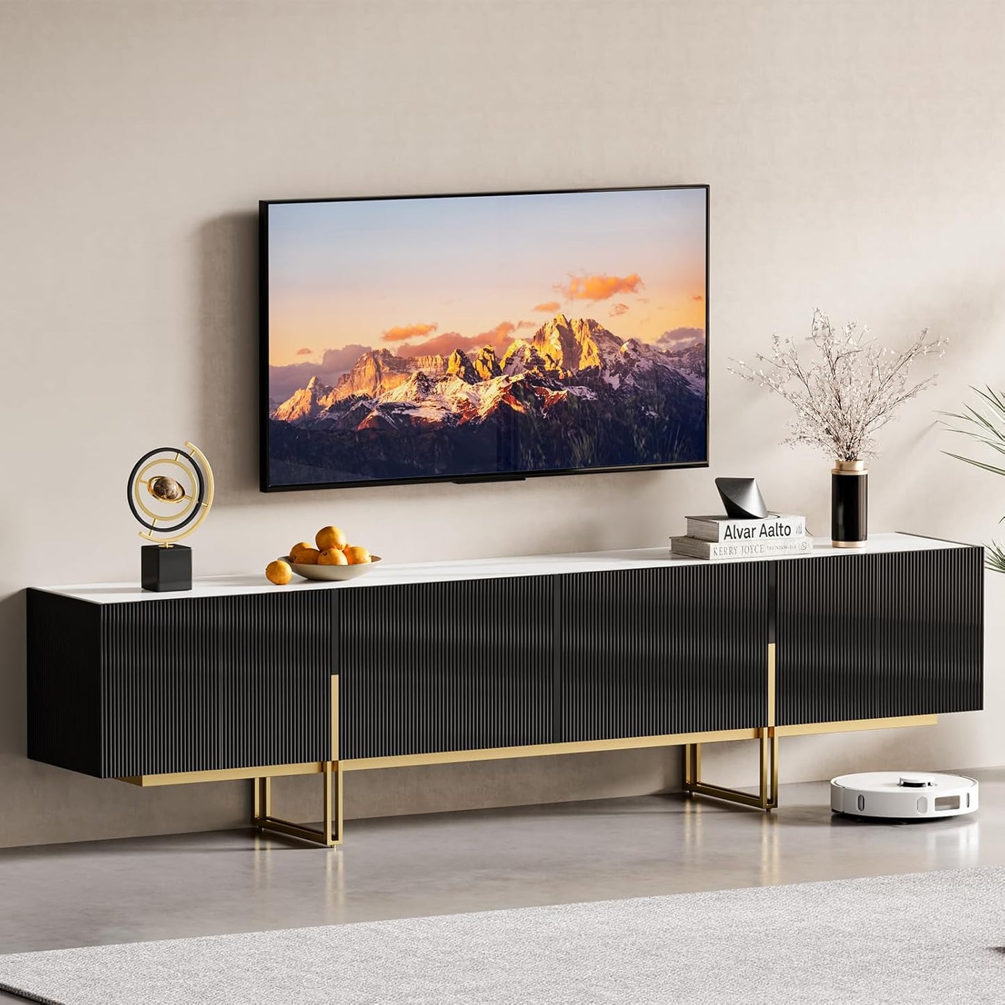 homary Modern TV Stand for TVs Up to 85", Long Entertainment Center with Storage Cabinets TV Console Table for Living Room, Bedroom (Black, 86.6" W x 15.7" D x 23.6" H)