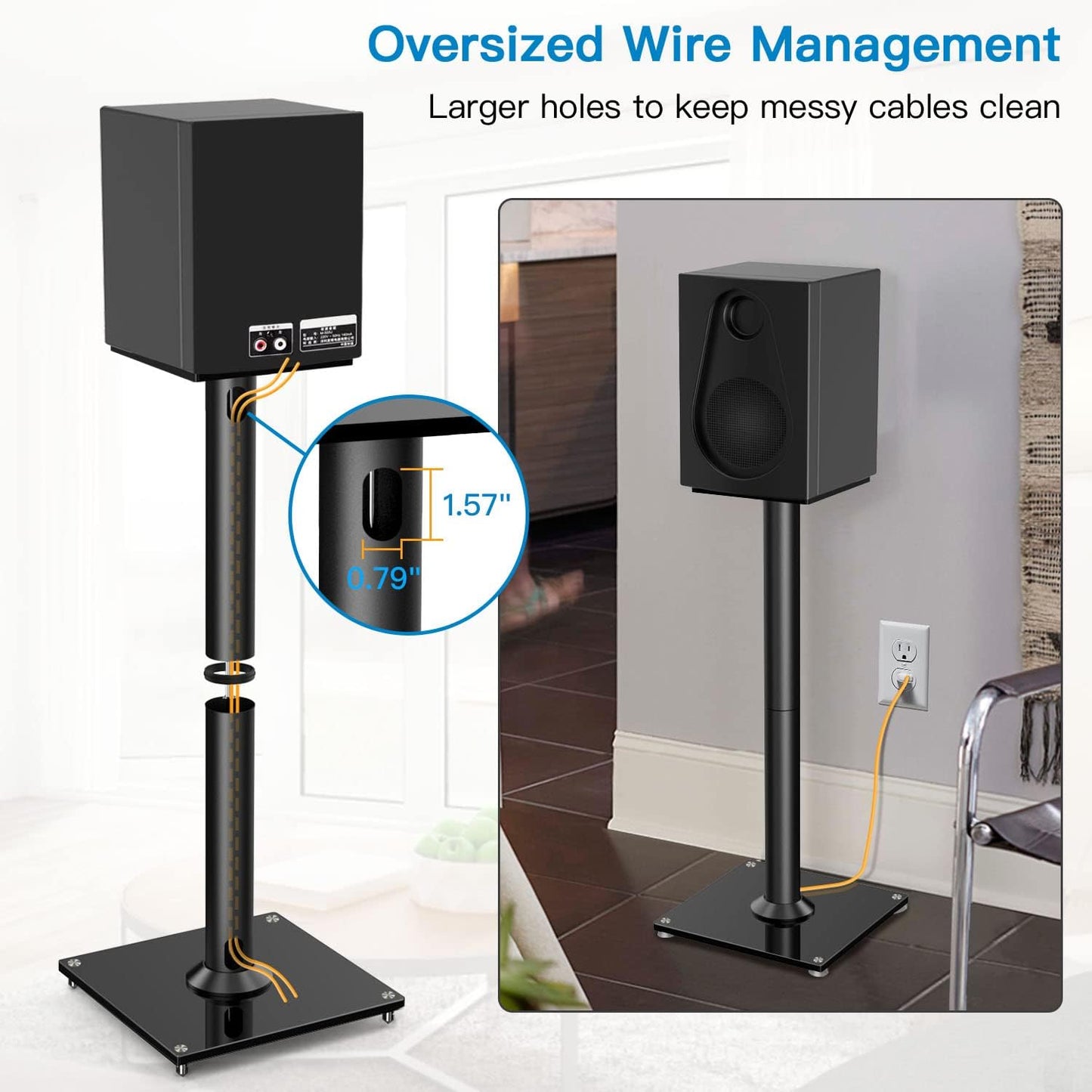 PERLESMITH Universal Floor Speaker Stands 26 Inch for Surround Sound, Klipsch, Sony, Edifier, Yamaha, Polk & Other Bookshelf Speakers Weight up to 22lbs - 1 Pair