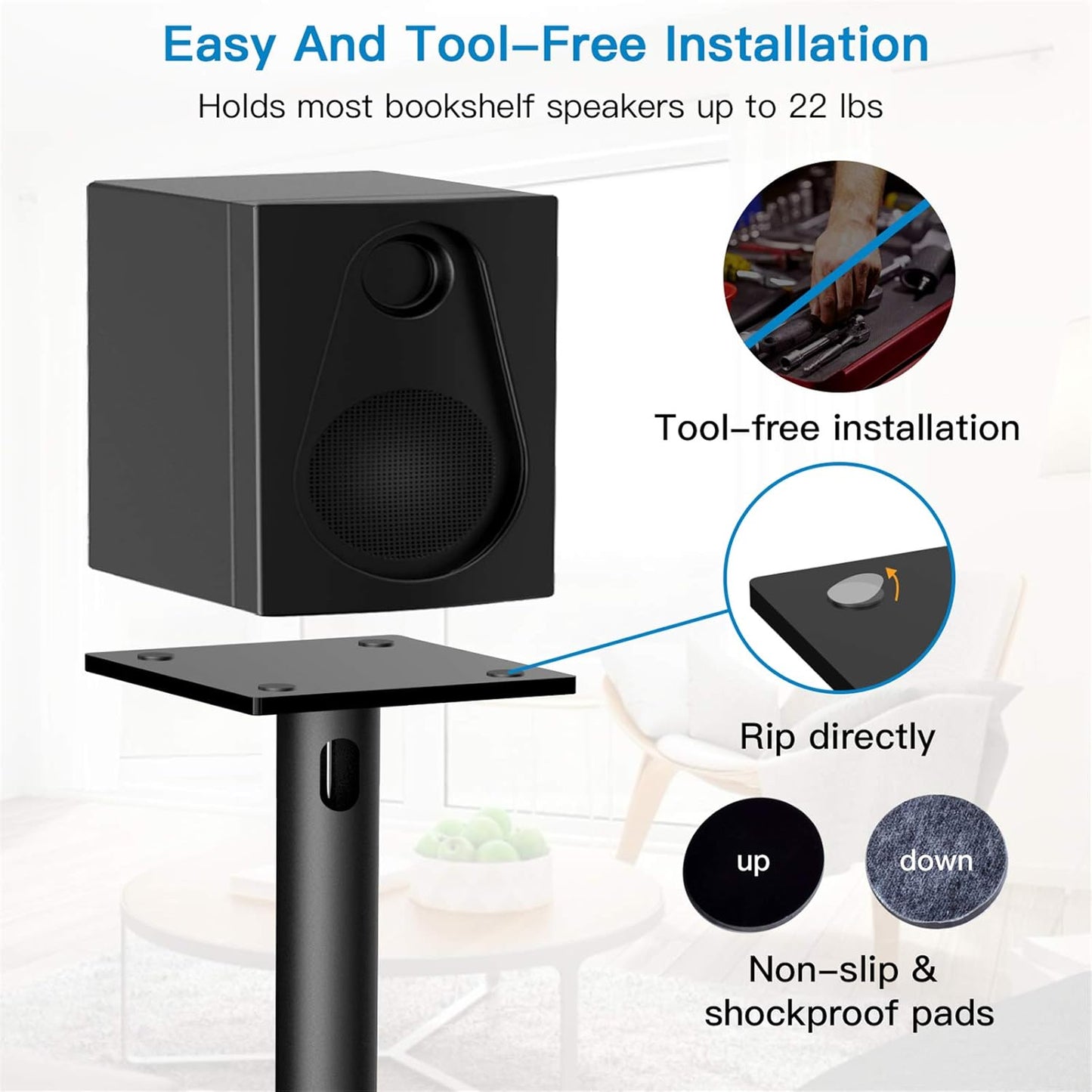 PERLESMITH Universal Floor Speaker Stands 26 Inch for Surround Sound, Klipsch, Sony, Edifier, Yamaha, Polk & Other Bookshelf Speakers Weight up to 22lbs - 1 Pair