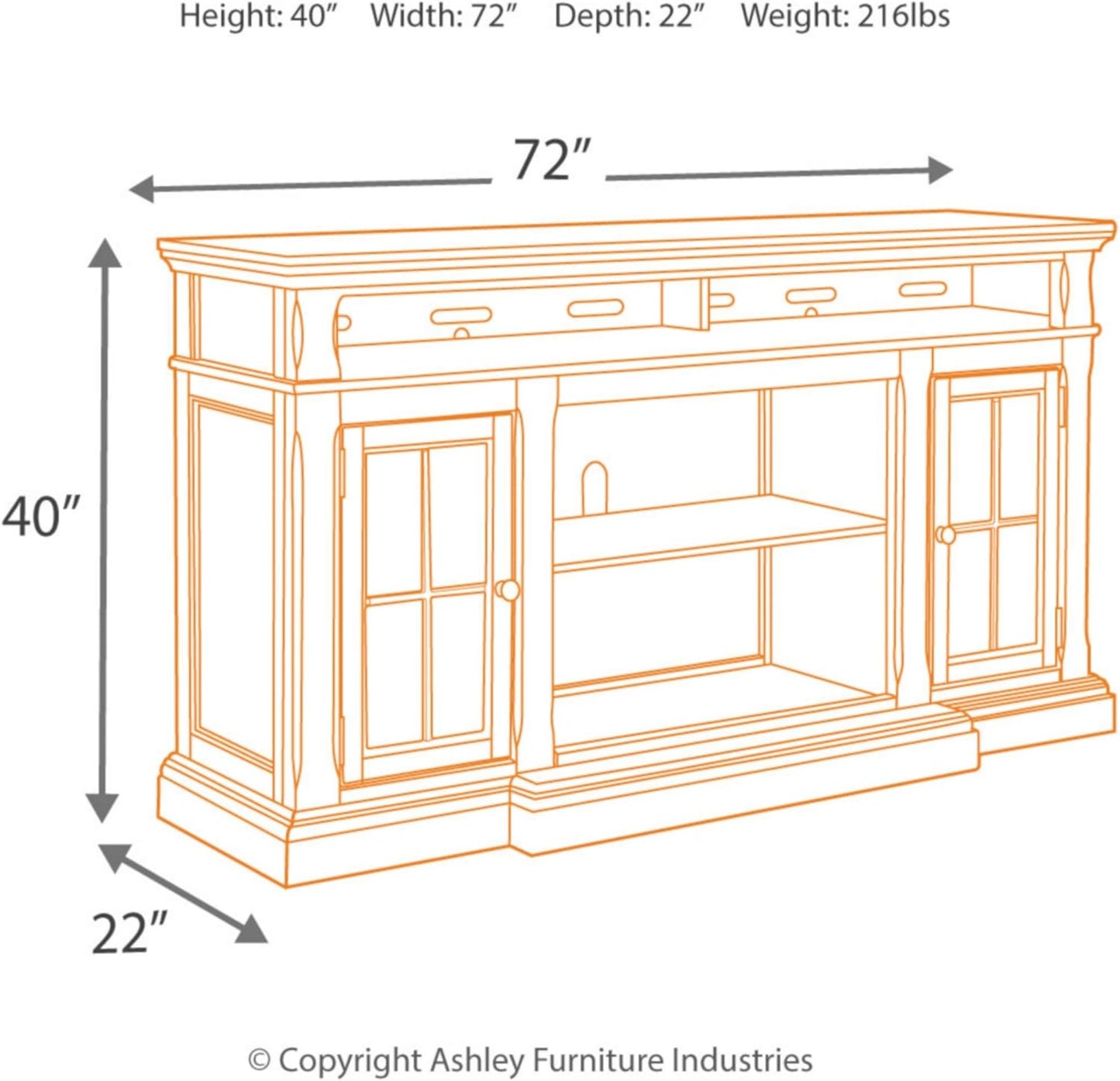 Signature Design by Ashley Roddinton Traditional TV Stand With Fireplace Option Fits TVs up to 70", 2 Cabinets and Storage Shelves, Dark Brown