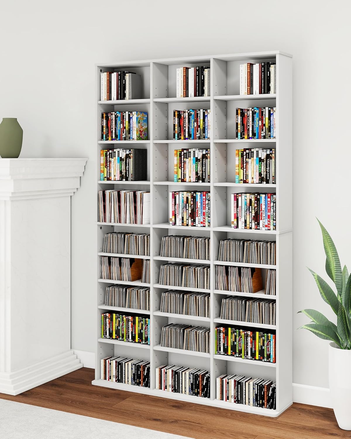 DVD Storage Tower with Adjustable Shelves, 8-Tier DVD Rack Tower for CDs, DVDs, Blu-Rays, Video Games, Rustic Brown Multimedia Storage Cabinet, Media Shelf Organizer for Living Room