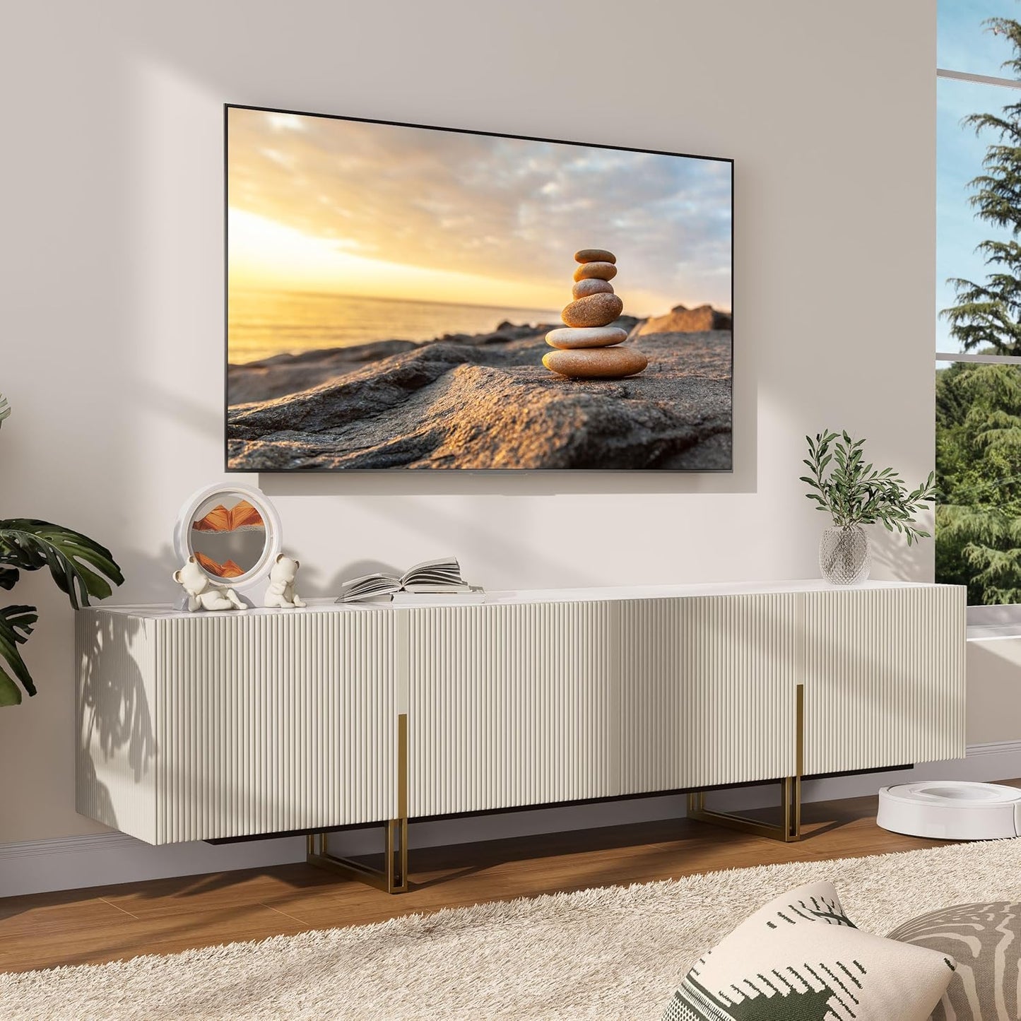 homary Modern TV Stand for TVs Up to 85", Long Entertainment Center with Storage Cabinets TV Console Table for Living Room, Bedroom (Black, 86.6" W x 15.7" D x 23.6" H)
